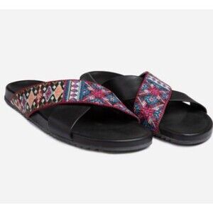 Johnny Was Beatriz Black Leather Slide Sandals Sz 36/US 6 New